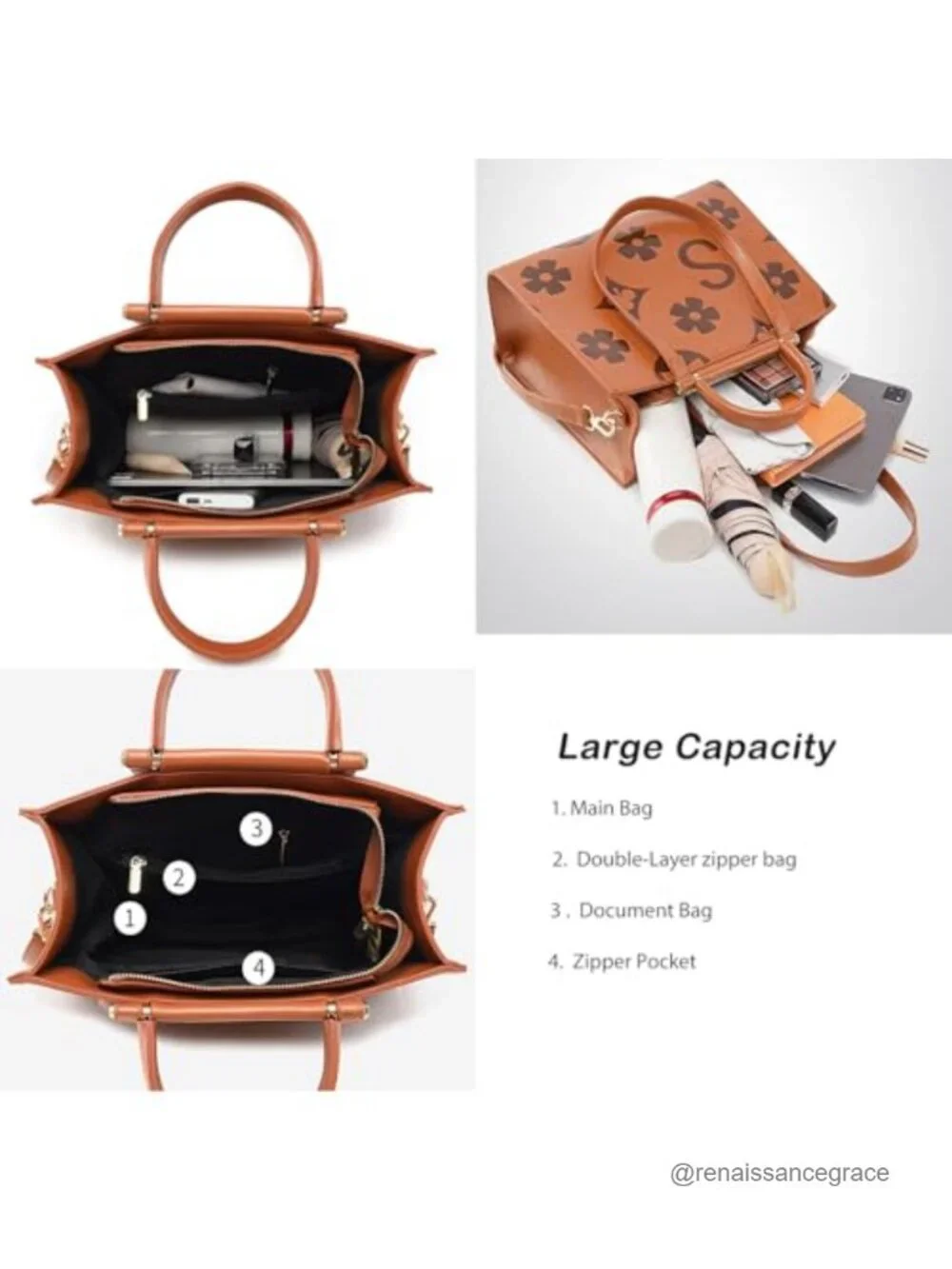 Vegan Leather Floral Embossed Tote Bag with Crossbody Strap